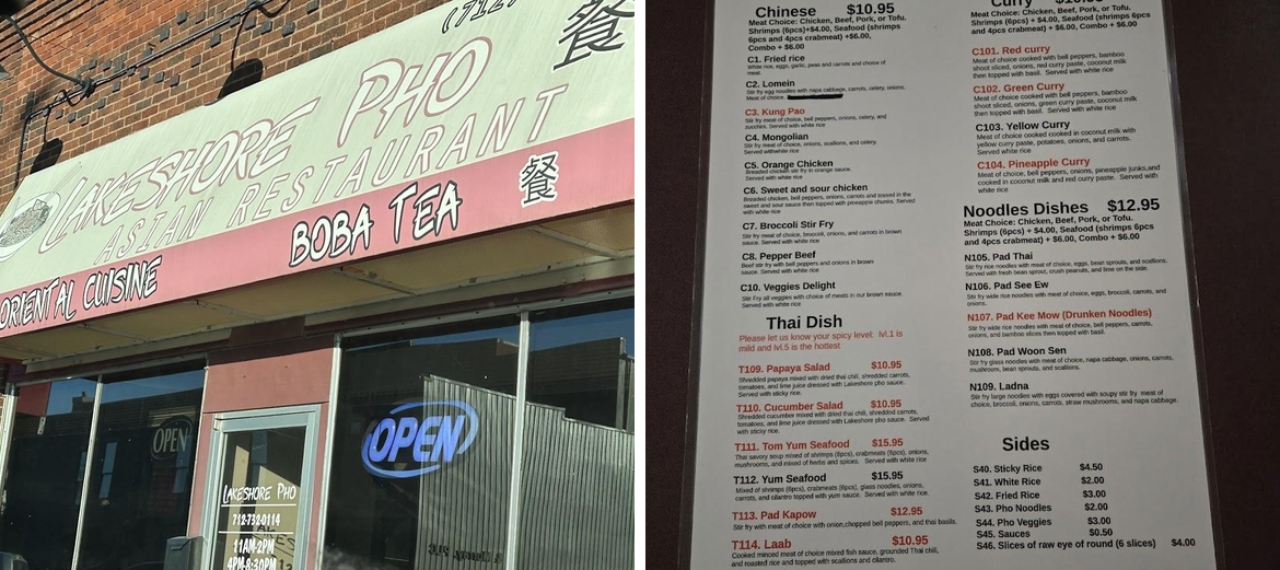 Lakeshore Pho Asian Restaurant Menu